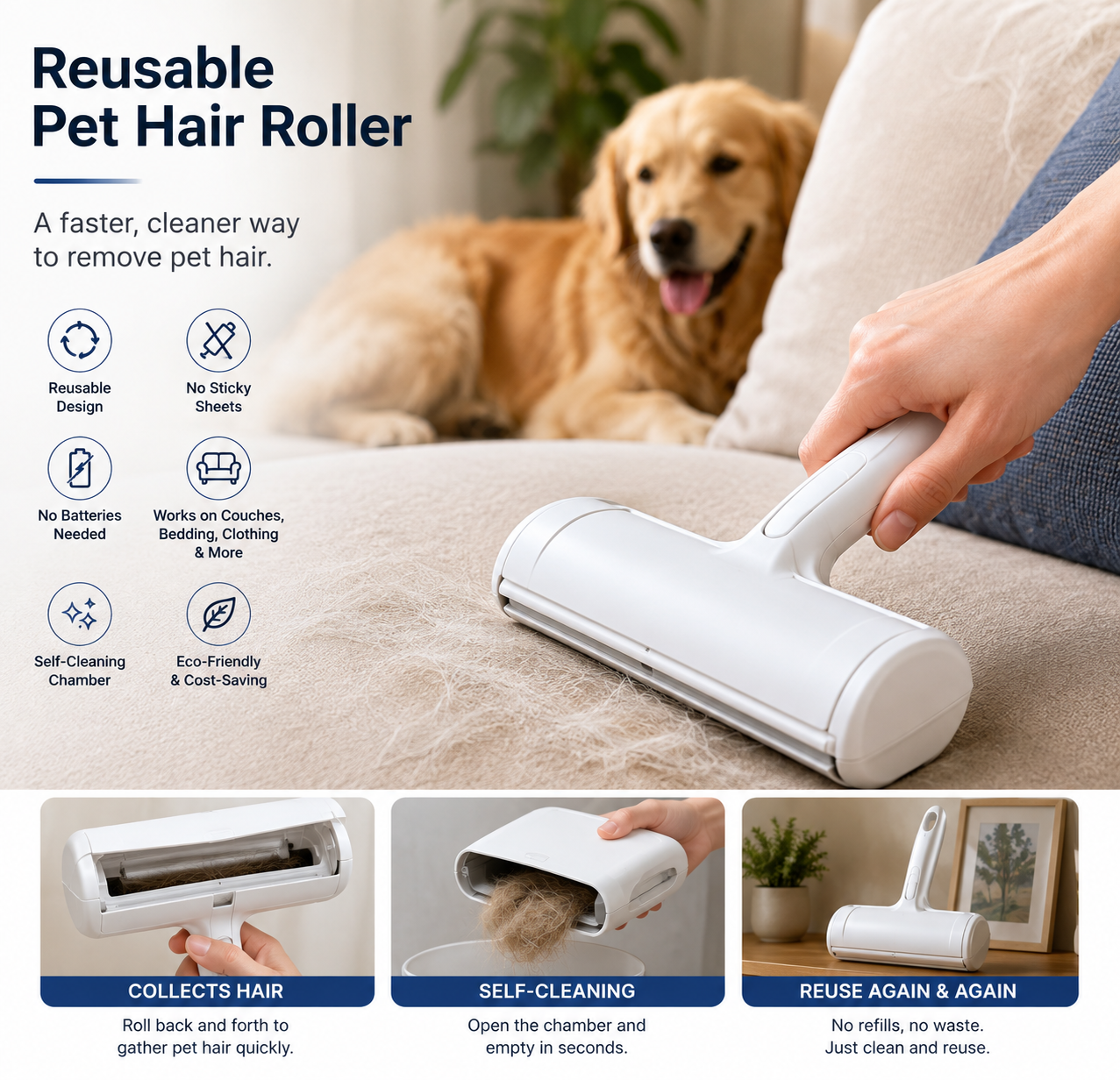 Reusable Self-Cleaning Pet Hair Roller